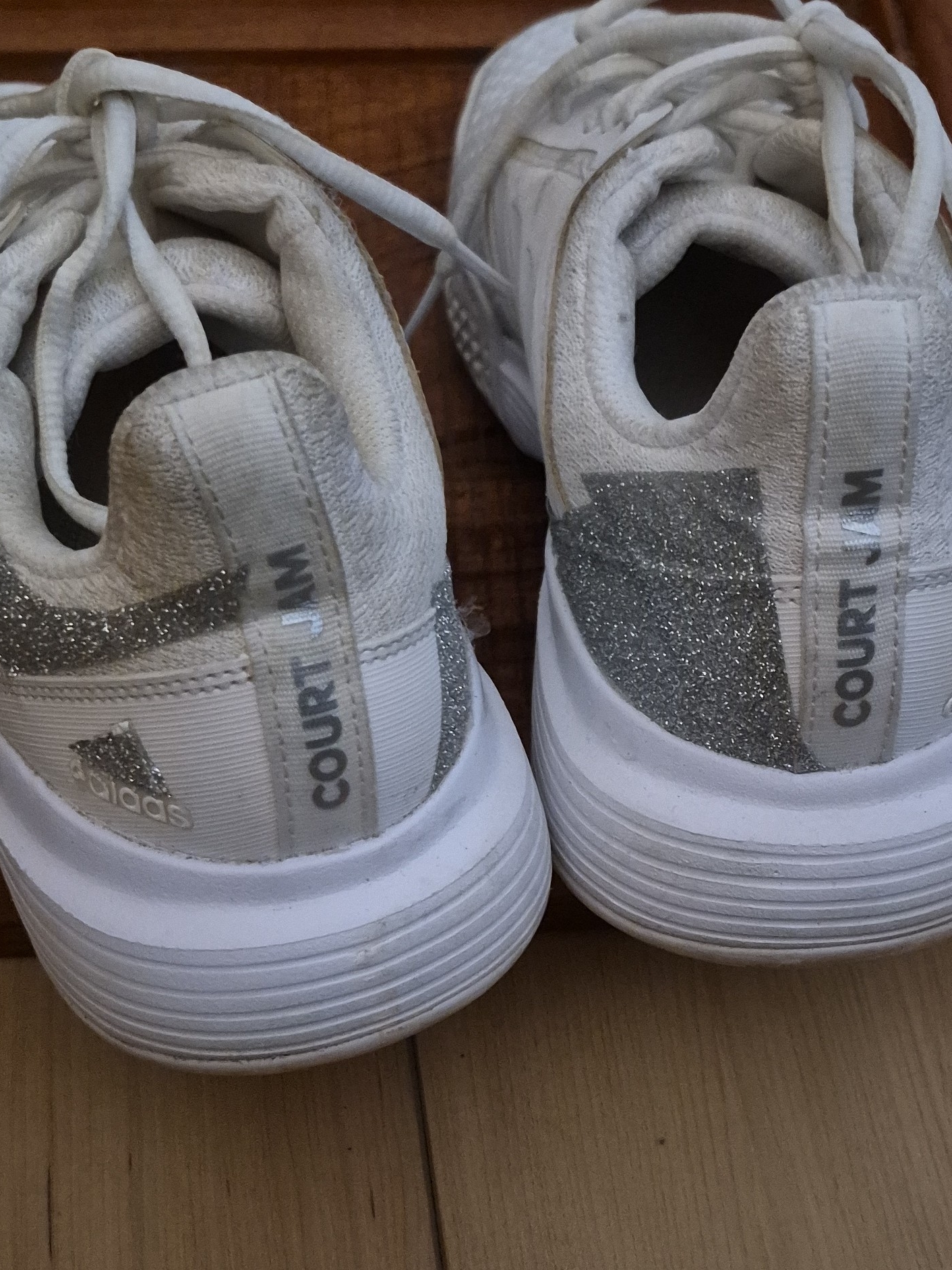 Adidas White Sneakers With Silver Glitter Heel